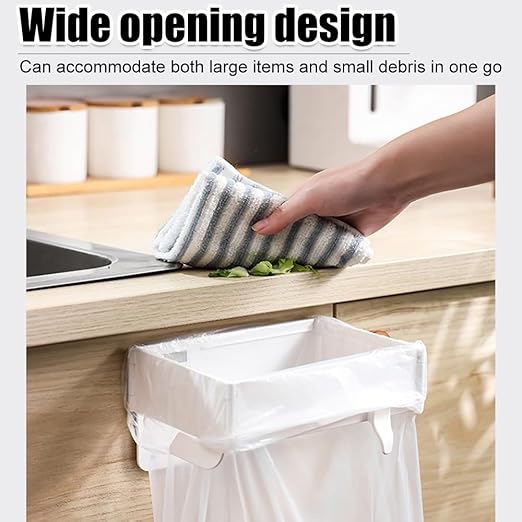 MiOYOOW Foldable Trash Bag Holder, Hanging Waste Garbage Can Rack Magnetic Closure Waste Bag Hanger Racks with Fixing Snap for Kitchen Cabinets Doors