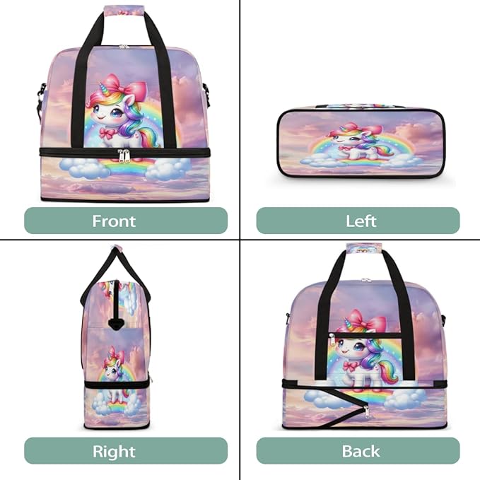 Rainbow Animal Unicorn Large Weekender Bag with Shoe Compartment Travel Duffel Bags for Women Carry On Hospital Overnight Bag Foldable Personal Item Travel Bags Tote Gym Sports Airplanes