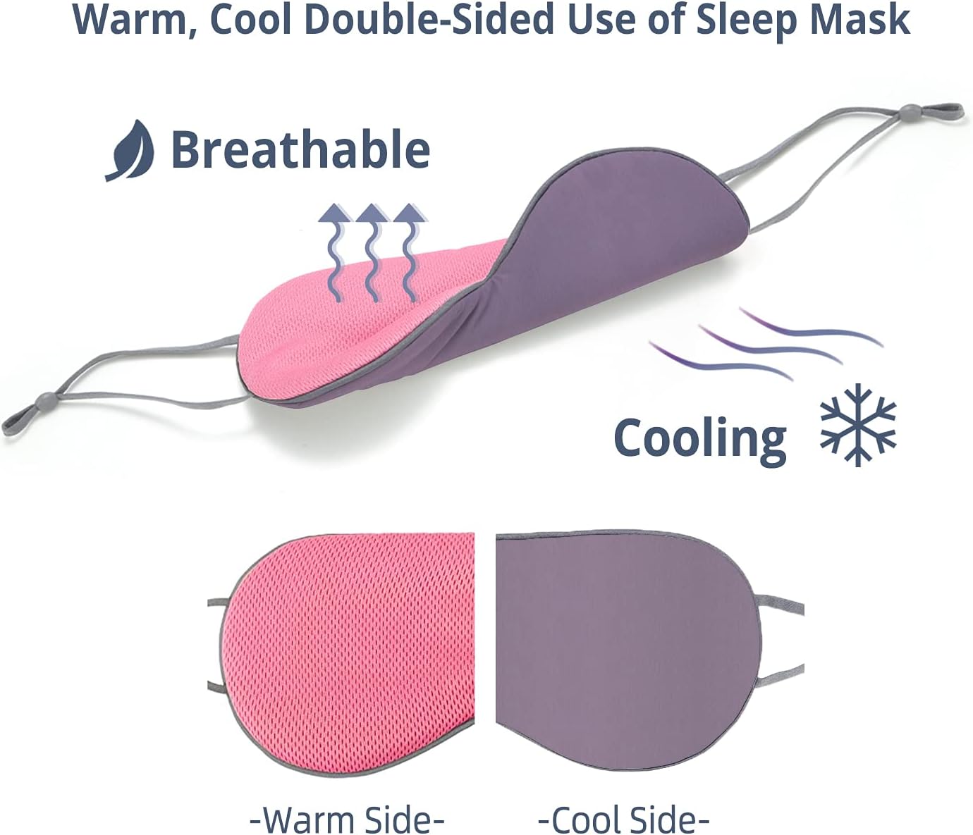 Sleeping Mask 2 Pack, Warm, Cool Double-Sided Use of Sleep Mask, Super Soft Blindfold with Adjustable Strap, Block Out Light, Comfort Sleep Eye Mask for Travel Meditation Nap