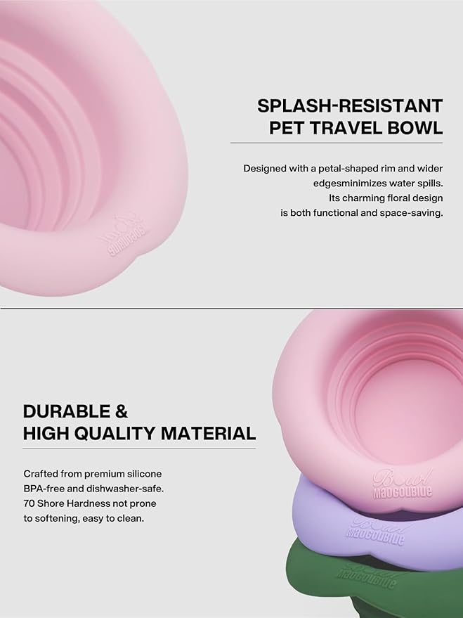 Silicone Collapsible Dog Bowls, No Splash Spill Proof Dog Travel Bowls Integrated Molding Portable Pet Bowl for Outdoor Camping Hiking(Pink, S)