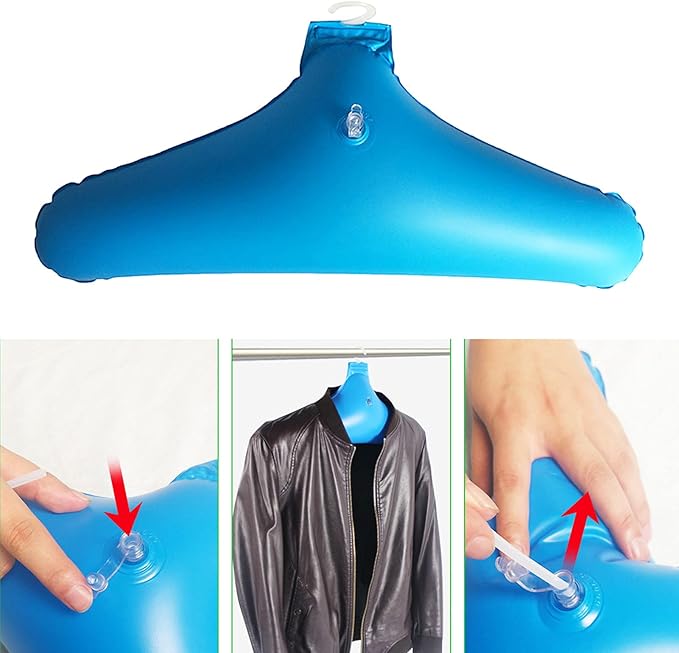 5Pcs Inflatable Clothing Hanger for Travel, Outdoor Clothes Hanger Rack Non-Slip Portable Coat Holder, Blue