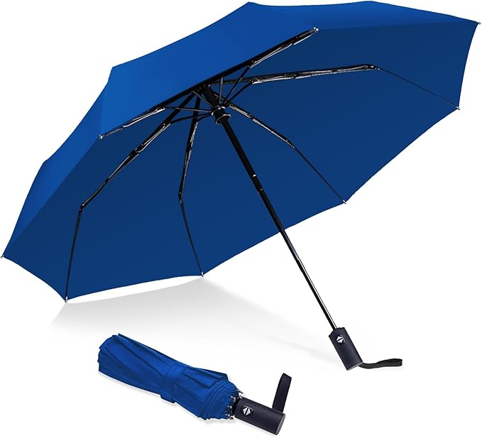 Travel Essentials Umbrella Windproof Compact Collapsible Light, Automatic, Strong and Portable, Wind Resistant Folding Small Umbrella for Rain