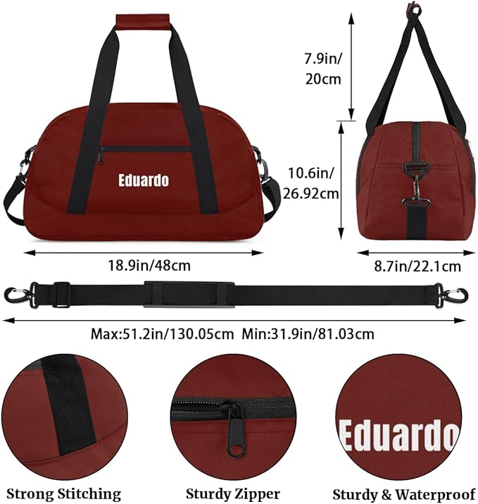 Custom Name Duffle Bag Personalized Kids Gym Bag Travel Overnight Weekender Bag Sports Bag for Boys Girl Coffee Brown