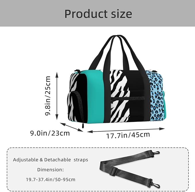 Leopard Print, Zebra Print, Animal Print, Blue Women'S Gym Duffle Bag With Shoes Compartment, Ideal For Travel, Gym, Sports, Duffel, Weekender