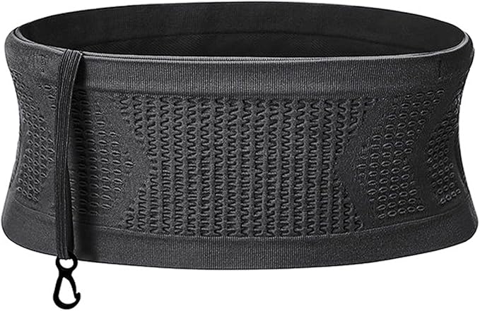 Slim Running Belt, No-Bounce Hidden Waist Pack with 360° Opening for Soft Flask, Cellphones, Keys or Gels, Black, Medium