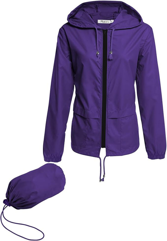 Hount Women's Lightweight Hooded Raincoat Waterproof Packable Active Outdoor Rain Jacket (S-3XL)