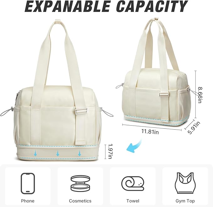 G4Free 10L Mini Gym Bag, Lightweight Small Duffle Bag with Wet Pocket for Women Men, Cute Duffel Bag for Workout Dance Yoga Travel, Beige