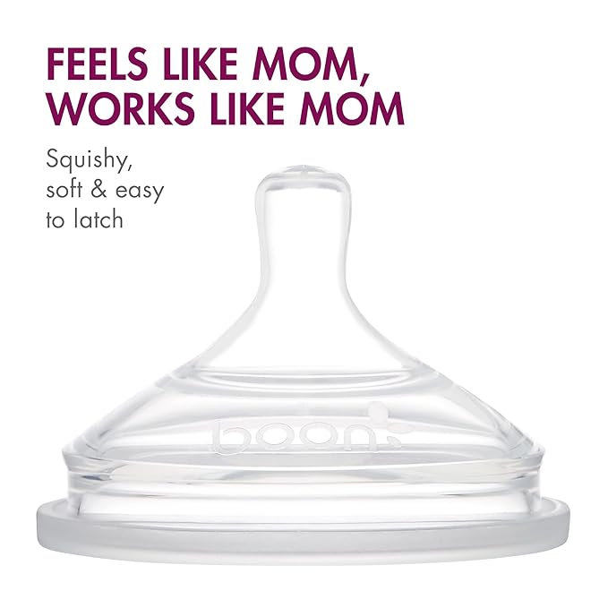 Boon Nursh Bottles - Silicone Baby Bottles Help Ease Colic Symptoms - Reusable Food-Grade Silicone Pouches with Polypropylene Shell - Medium Flow - 8 Oz - Pink