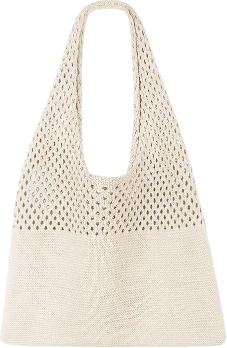 Beach Tote Bag for Women, Crochet Boho Aesthetic Mesh Shoulder Summer Vacation