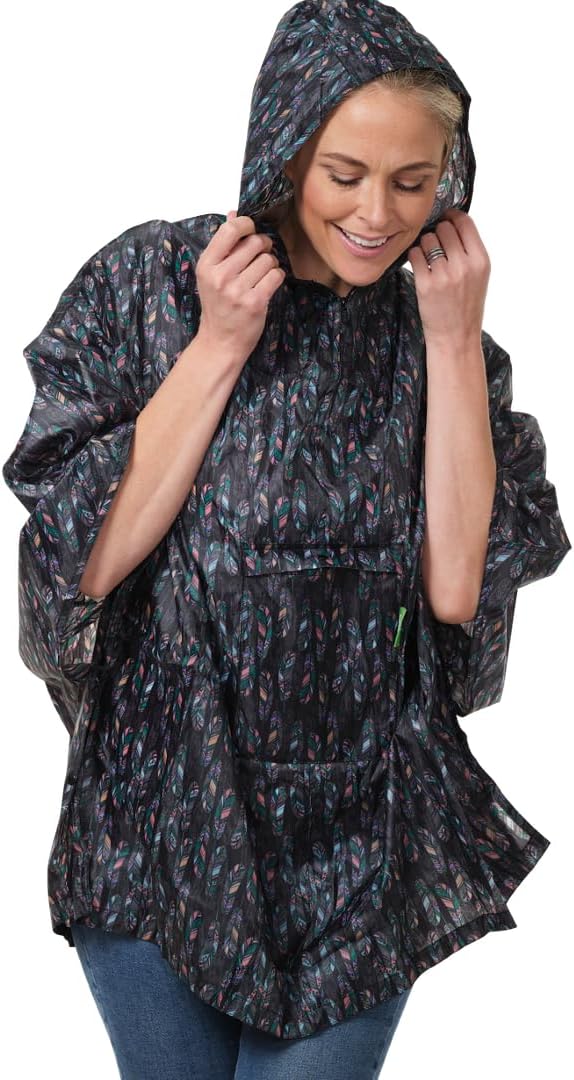 ECO CHIC Waterproof Hooded Rain Ponchos for Adults, Foldable Adult Poncho with Pocket, Lightweight Reusable Raincoat