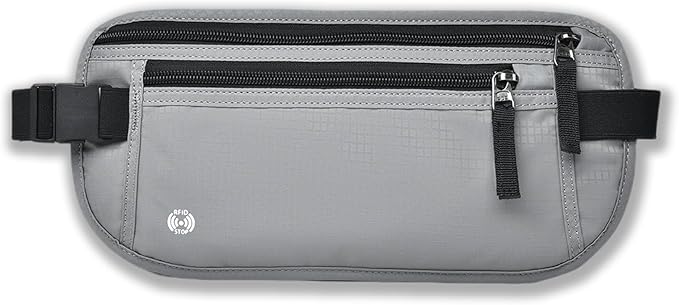 Passport Wallet RFID Blocking Slim Anti Theft Holder Travel Unisex Adjustable Waist Money Belt with Secure Zipper(light gray)