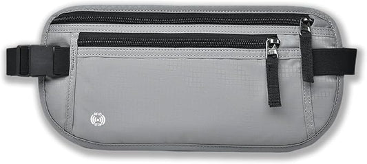 Passport Wallet RFID Blocking Slim Anti Theft Holder Travel Unisex Adjustable Waist Money Belt with Secure Zipper(light gray)
