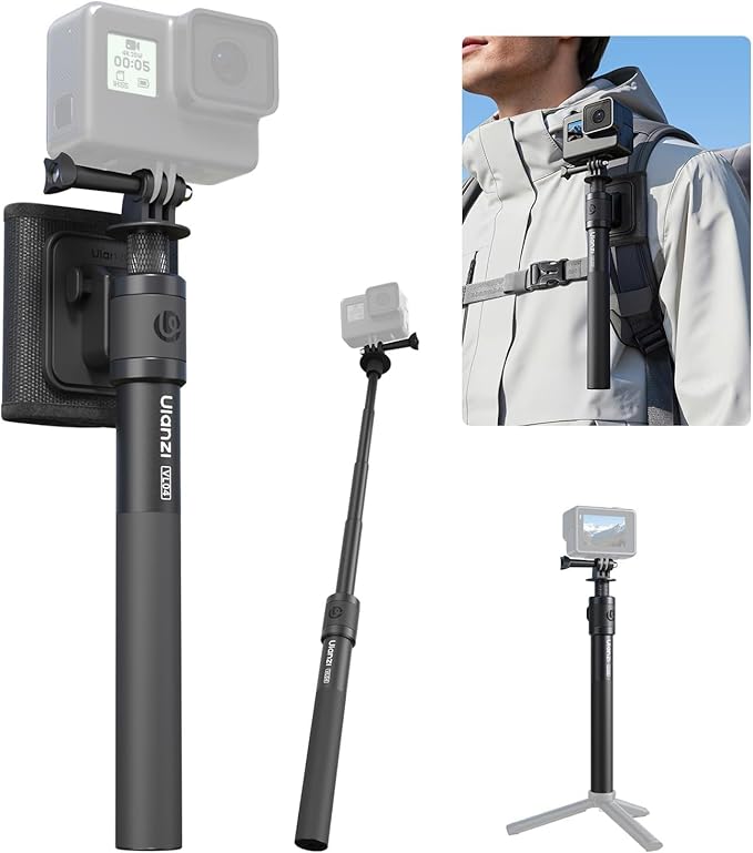 ULANZI VL04 Invisible Selfie Stick ClipMate - 44.88" Extension Pole with Universal 1/4" Mount & ARRI Pins, Compatible with Insta360 X5/GoPro Hero 13-5/DJI OSMO Pocket 3/Xtra,Action Camera Tripod Pole
