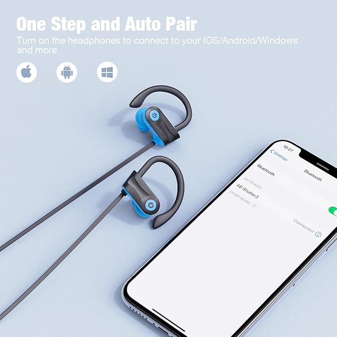 Boean Bluetooth Headphones, Bluetooth 5.3 Wireless Headphones with 16 Hours Playtime, Stereo Bass IPX7 Waterproof Over Ear Earphones for Workout and Sports Running