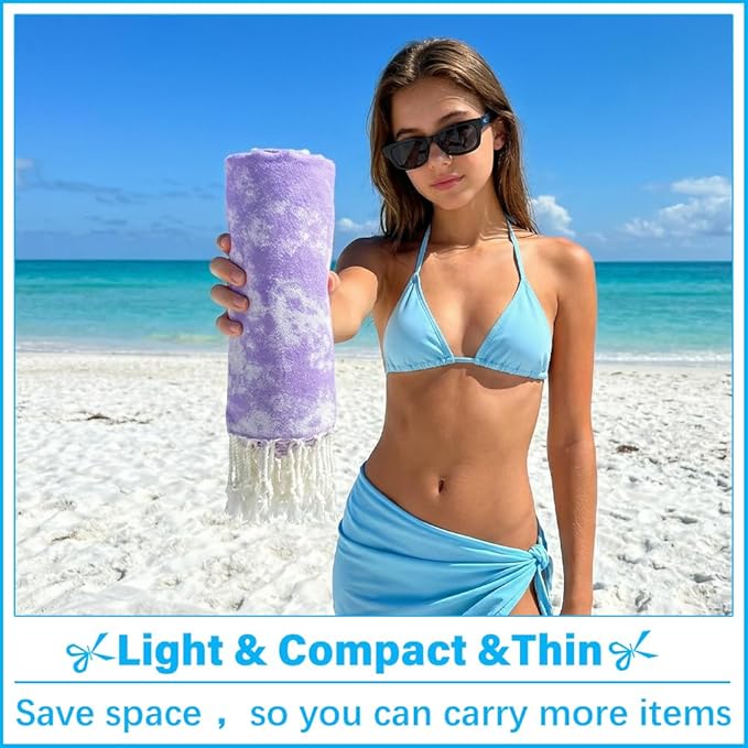 Thin Turkish Beach Towel Lightweight Soft Cotton Extra Large XL Oversized Sand Free Sandproof Absorbent Quick Dry Towels Cloud Bath Pool Travel Compact Essentials Accessories for Adult Gifts