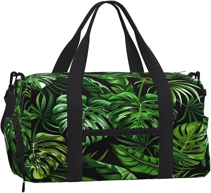 Sports Gym Bag Tropical Monstera Leaves Travel Duffel Bag With Shoe Compartment Shoulder Strap, Lightweight Water-Resistant Weekend Overnight Totes For Women Men