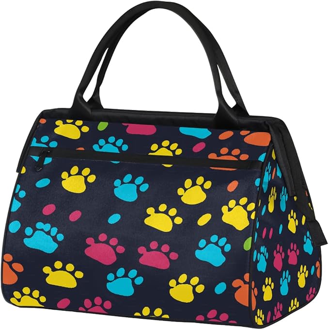 Retro Colorful Dog Paw Travel Duffel Bag, Waterproof Sports Gym Duffle Bag, Large Capacity Weekender Carry On Overnight Bags for Women Men