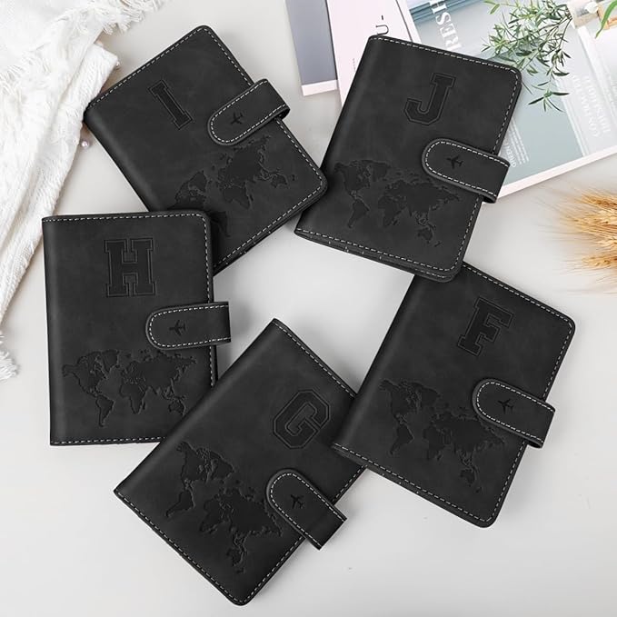 Passport Holder Wallet Cover Personalized Letter A-Z Travel Wallet RFID Blocking Passport Cover Wallet Case for Travel Passport Book Holders for Women and Men, Black-J