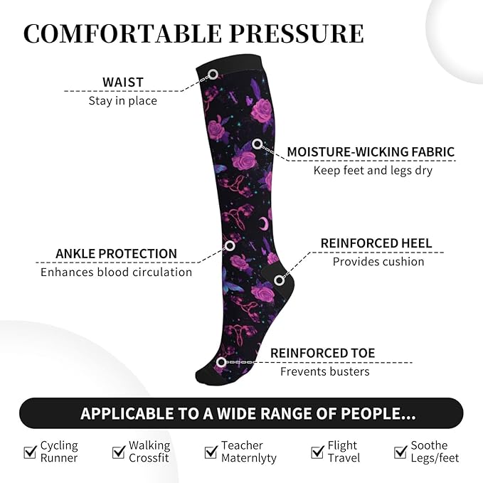 Compression Socks Knee High Circulation Support Socks For Women Men Athletic Running Work Hiking Cycling Travel