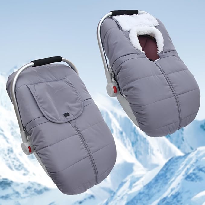 Mom's Choice Awards Winner-TSAYAWA Winter Baby Car Seat Cover -Keep Babies Warm Carseat Bunting Bag/Blanket for Newborn & Infant - Cold Weather Insulated Windproof Carrier Canopy for Travel (Grey)