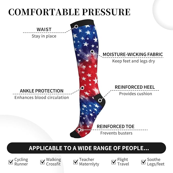 Compression Socks Knee High Circulation Support Socks For Women Men Athletic Running Work Hiking Cycling Travel