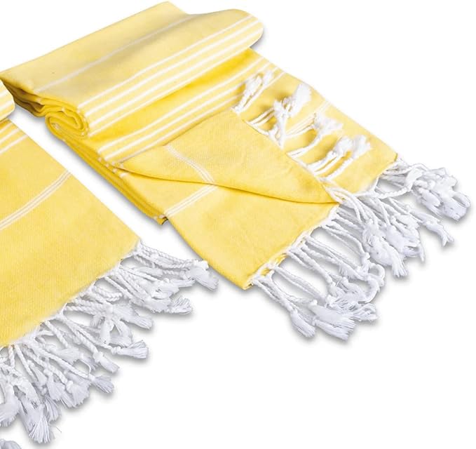 Hencely Turkish Beach Towel 37x68 Oversized, Sand-Free, Quick-Dry, Lightweight - Travel Essential for Pool & Bath - Striped 100% Cotton Bathroom Towels Accessories Gift (Yellow)