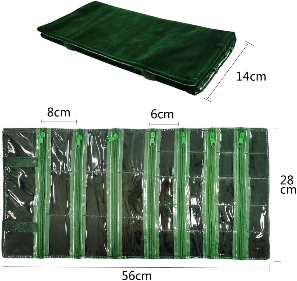 Travel Jewelry Roll Bag Portable Organizer Pouch With Grids&PVC Cover Storage Bags for Necklace, Bracelet, Bracelet,Ring, Badge, Pendant