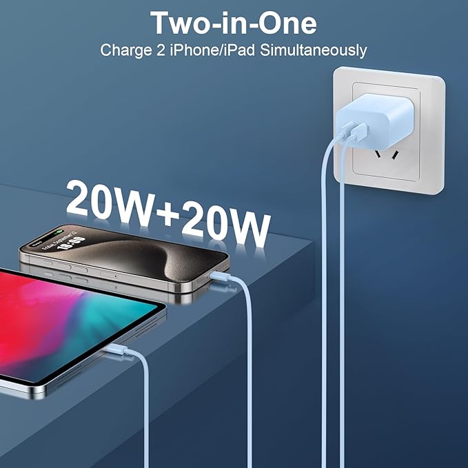 Charger for Phone 17/16/15 Pro Max, 20W Dual Port USB C Fast Charger Block with 10FT Long USB C to C Fast Charging Cord Cable for iPhone 17 16 15 Pro Max/17 16 15 Pro/16 15/16 15 Plus