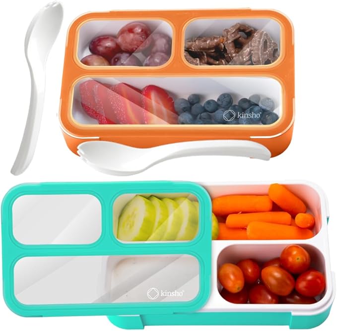 Snack Containers for Kids | MINI Lunch Box | SMALL Reuseable Bento Box Portion Container | Leak Proof Boxes for School | Daycare Work Travel | for Adults Boys Girls | Teal Blue + Orange Set of 2