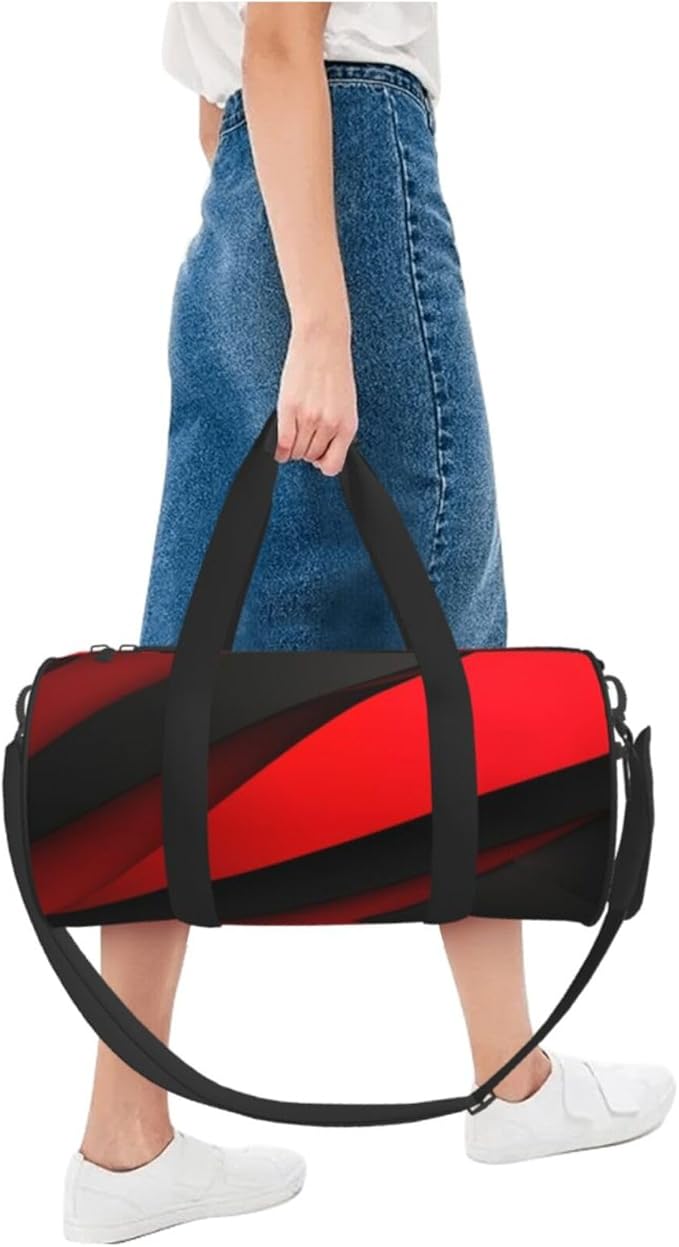 Red Black Sports Gym Bag for Women Men Travel Duffel Bag Tote Weekender Bag Canvas Carry on Overnight Bag for Travel Swimming Fitness Workout Sports Duffle Bag