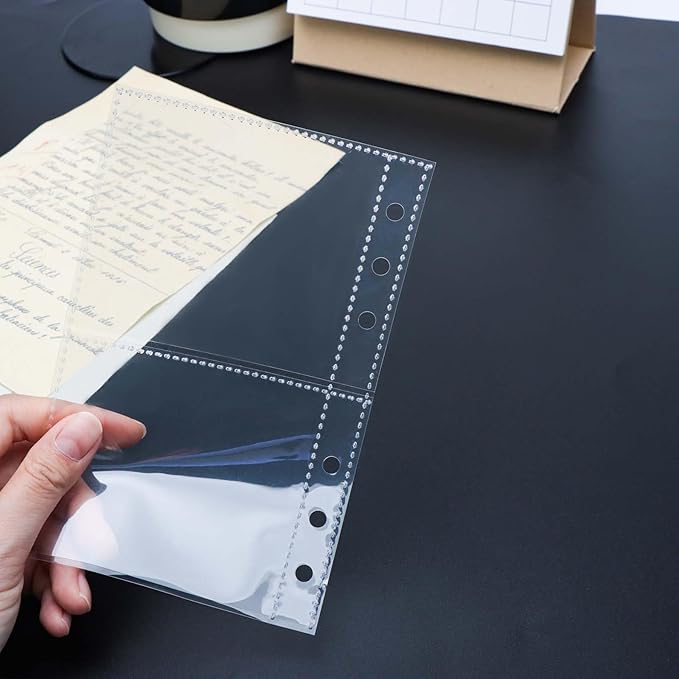 40 Sheets A6 Binder Sleeves Clear Page Protectors 3.4''x3'' 2 Pockets Plastic Photo Album Refill for 6 Ring Binder Cards Cash Photocards