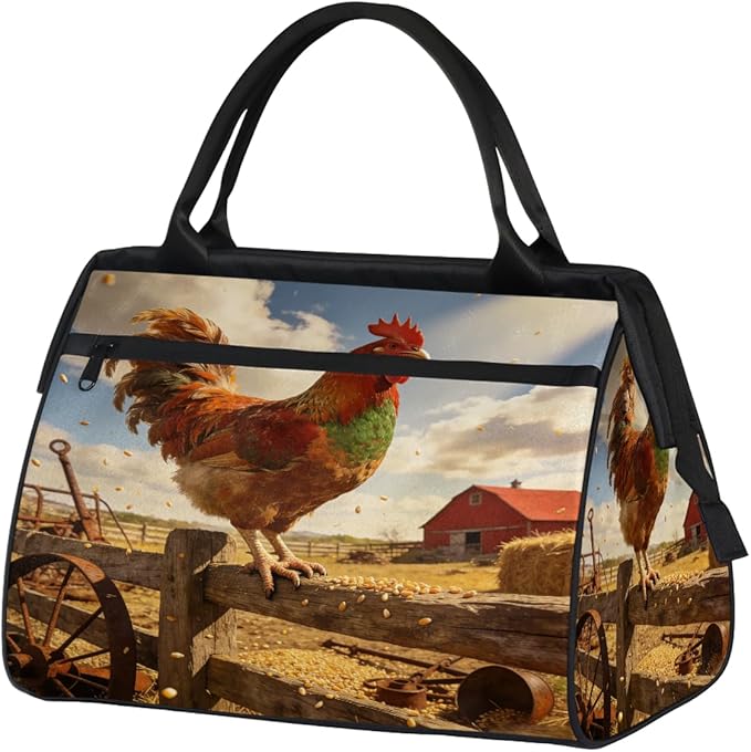 Travel Gym Carrying Bag - Autumn Farm Rooster Overnight Weekender Bag for Women Men Girls - Shoulder Large Capacity Tote Bag for Travel, Yoga, School,Mommy Hospital Bag for Labor and Delivery
