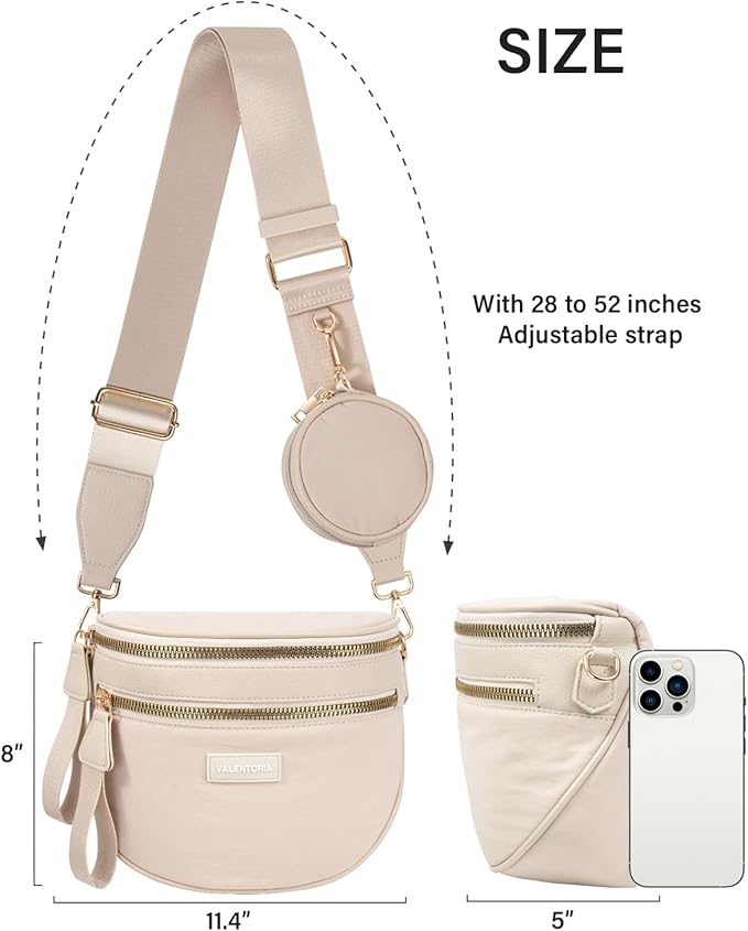 Large Nylon Crossbody Bags for Women Spacious Bum Bags for Women Crossbody Large Fanny Pack Sling Bag with Removable Wallets Purse Belt Pouch (Beige)