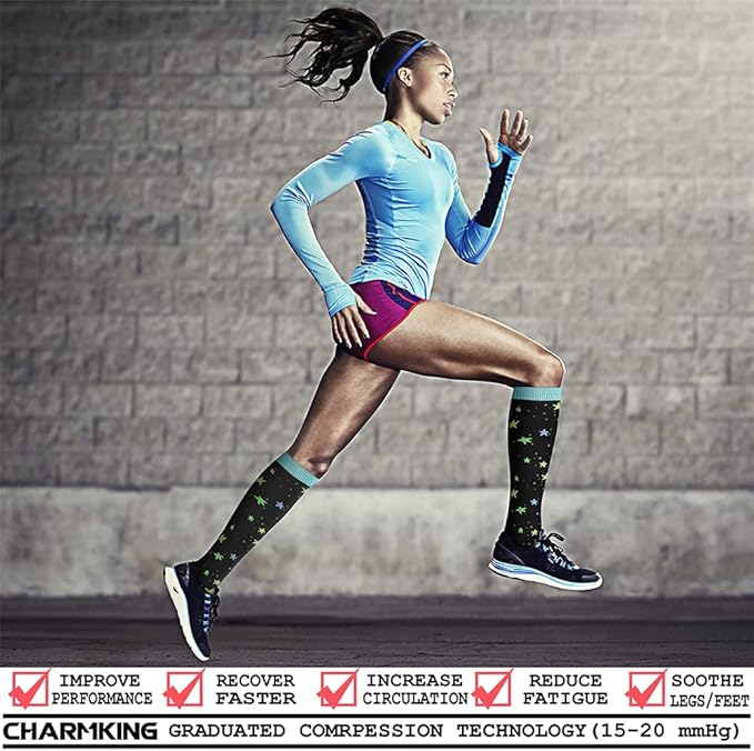 CHARMKING 6 Pairs-Compression Socks for Women & Men Circulation Best Support for Nurses, Running, Athletic,Flight Travel