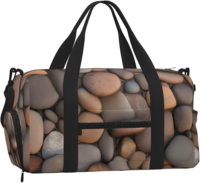 Pebbles in the beach Print Gym Bag with Shoe Compartment for Women Men, 17.7in Sports Duffle Weekender Tote, Overnight Travel Duffel Bag Carry On