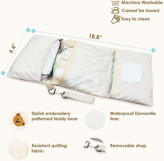 Baby Bag Organizer, Waterproof Mini Diaper Bag, Foldable Mom Travel Set, Diaper Organizer, with Gift for Baby Shower (Bear)