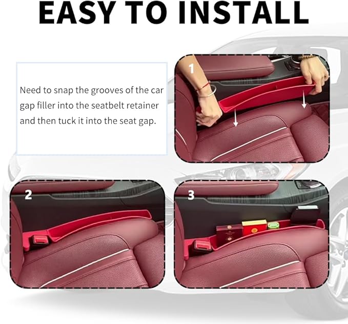 2PCS New Car Seat Gap Filler with 2 Storage Areas,Stylish Car Seat Gap Storage for Stabilizing Phone,Keys Wallet,Universal Car Seat Gap Filler Organizer Interior Accessories (Carbon Red)