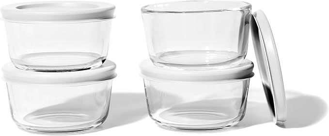 DURA LIVING 8-Piece Glass Food Storage Containers Set (4 Containers + 4 BPA-Free Lids) | 7-Ounce, Leakproof | Microwave, Freezer, Oven & Dishwasher Safe | Ideal for Meal Prep & Pantry Organization
