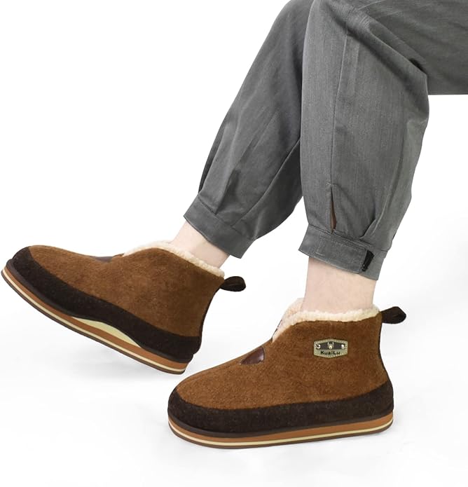 KuaiLu Mens House Slippers Booties Cozy Memory Foam Boots Warm Plush Lining Winter Felt Home Bedroom Slipper Socks Indoor Outdoor Non-Slip Shoes