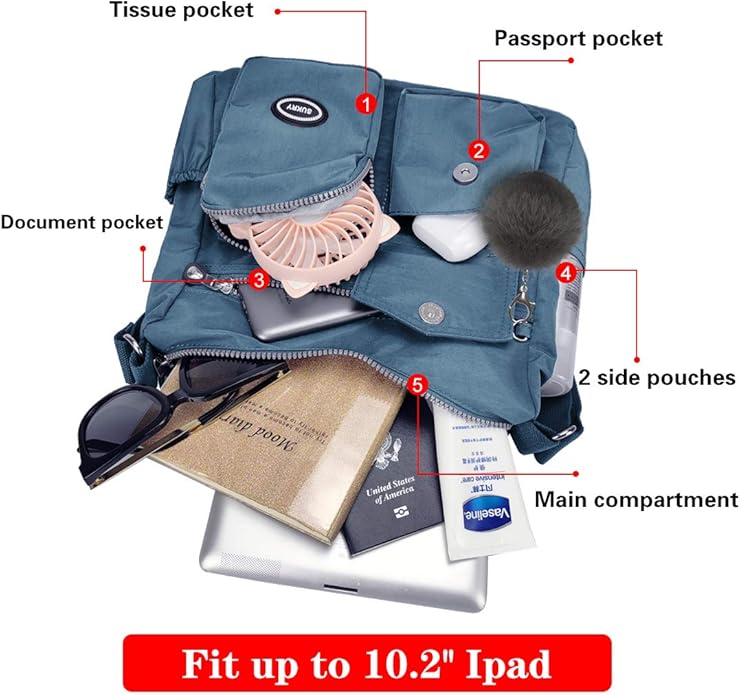 SUKRY Nylon Crossbody Bag for Women with Anti theft RFID Pocket, Waterproof Shoulder Bag Travel Purses and Handbag