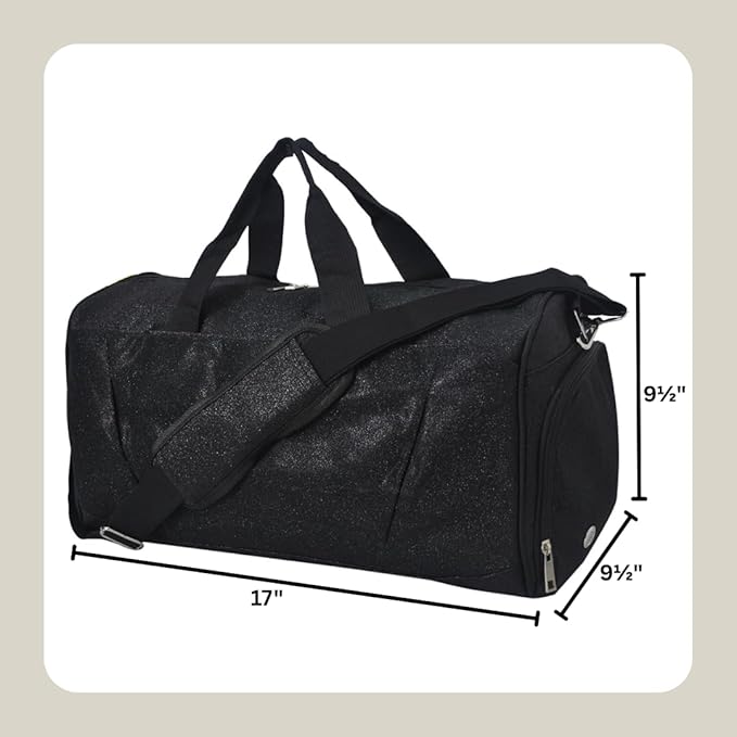 NGIL Glitter Cheers Sports Gym Duffel with Shoe Compartment and Small Carry on Travel Tote Bags for Women, Gym bag, Overnight bags for Women, Cheer Bag (Glitter-Black)