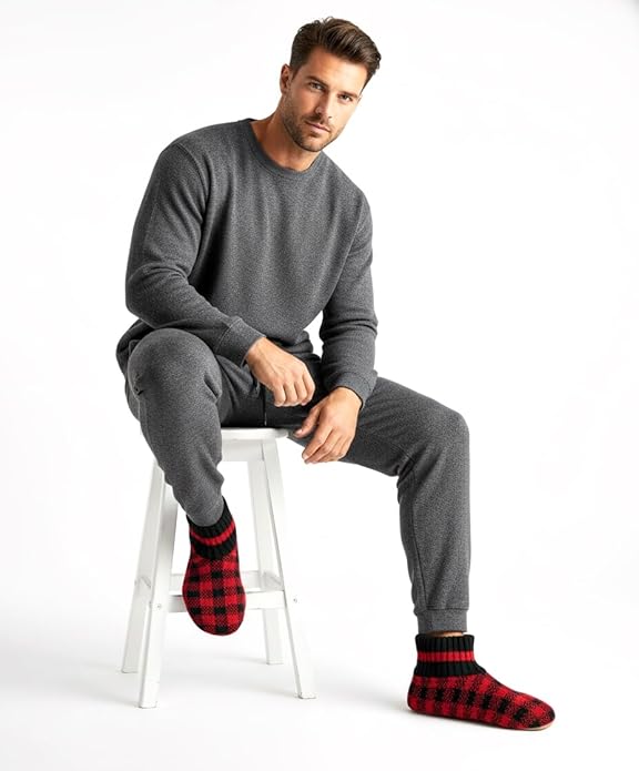 Cozylook Men's Slipper Socks with Grips, Fuzzy Indoor Slippers for Men, Soft Warm Winter Socks with Non-slip Soles