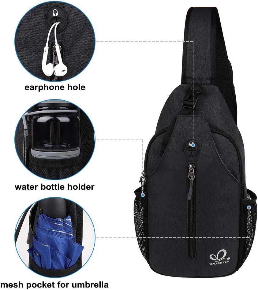 WATERFLY Crossbody Sling Backpack Sling Bag Travel Hiking Chest Bag Daypack