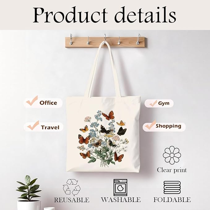 Canvas Tote Bag for Women, Vintage Print Handbag, Aesthetic Shopping Bag for Work Travel Beach, Everyday Shoulder Tote