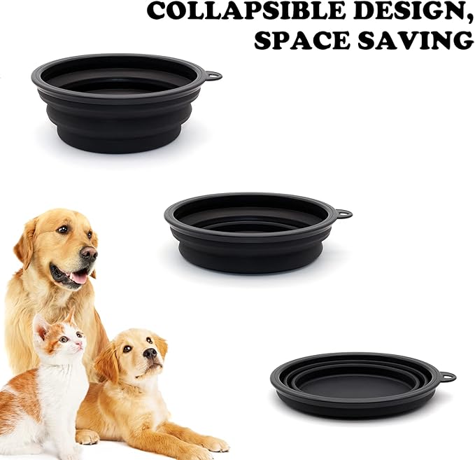 2-Pack Small Dog Travel Bowl, Collapsible Bowls for Dogs, Foldable Cat Water Bowl, Portable Pet Feeding Watering Traveling Dish (Black & Dark Blue)