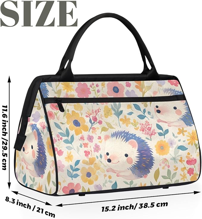 Hedgehog Flowers Overnight Weekender Bag for Women Men Travel Duffel Bags Waterproof Luggage Carry on Sports Yoga Gym Bag