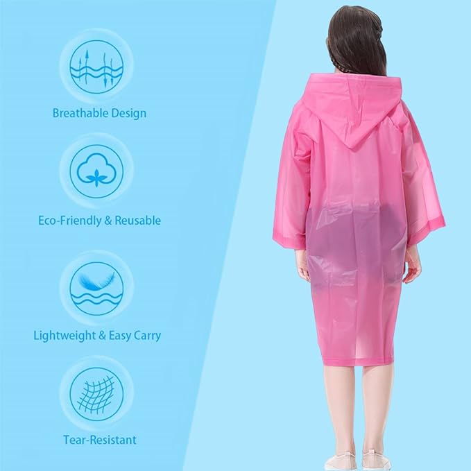 Kids Rain Poncho, Reusable EVA Children Raincoat for 6-13 Girls Boys, Waterproof Rain Jackets Rainwear with Hood