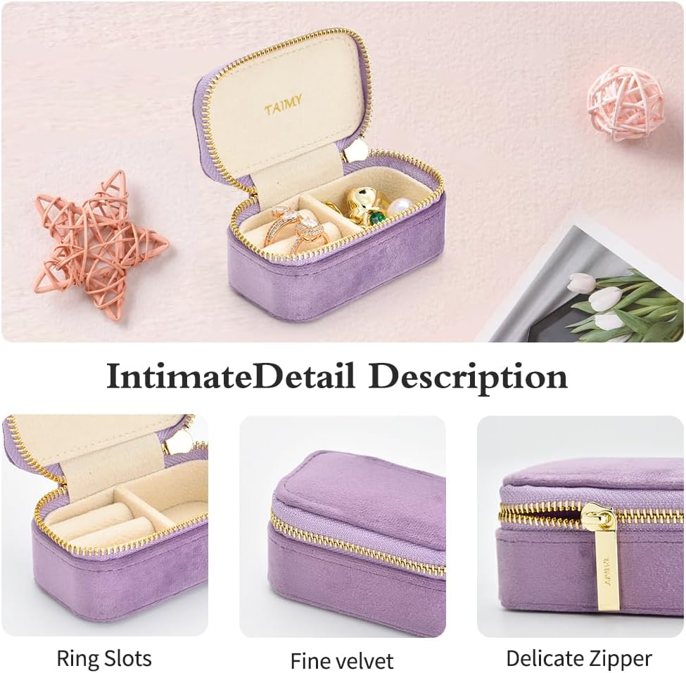 Small Travel Jewelry Case, Mini Tiny Plush Velvet Jewelry Box for Women and Girls, Pocket Size Jewelry holder organizer for Rings Earrings and Small Items(Lavender)