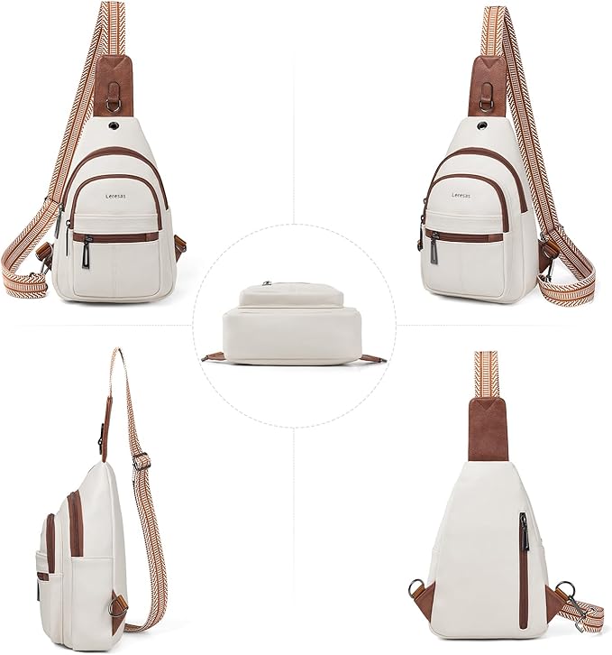 7L Sling Bag for Women Vegan Leather Crossbody Purse Chest Bags Fashionable Trendy Fanny Pack with Travel, Beige