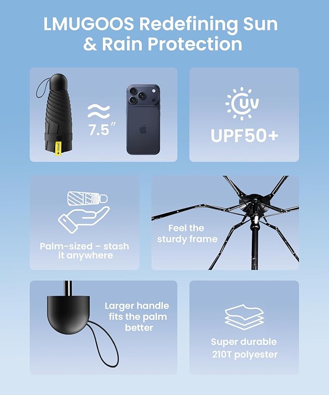 3 Pack Travel Mini Umbrella Small Compact, Portable Umbrella with UV Protection UPF 50+, Rainproof & Sunproof Folding Umbrella, Backpack & Pocket-Friendly